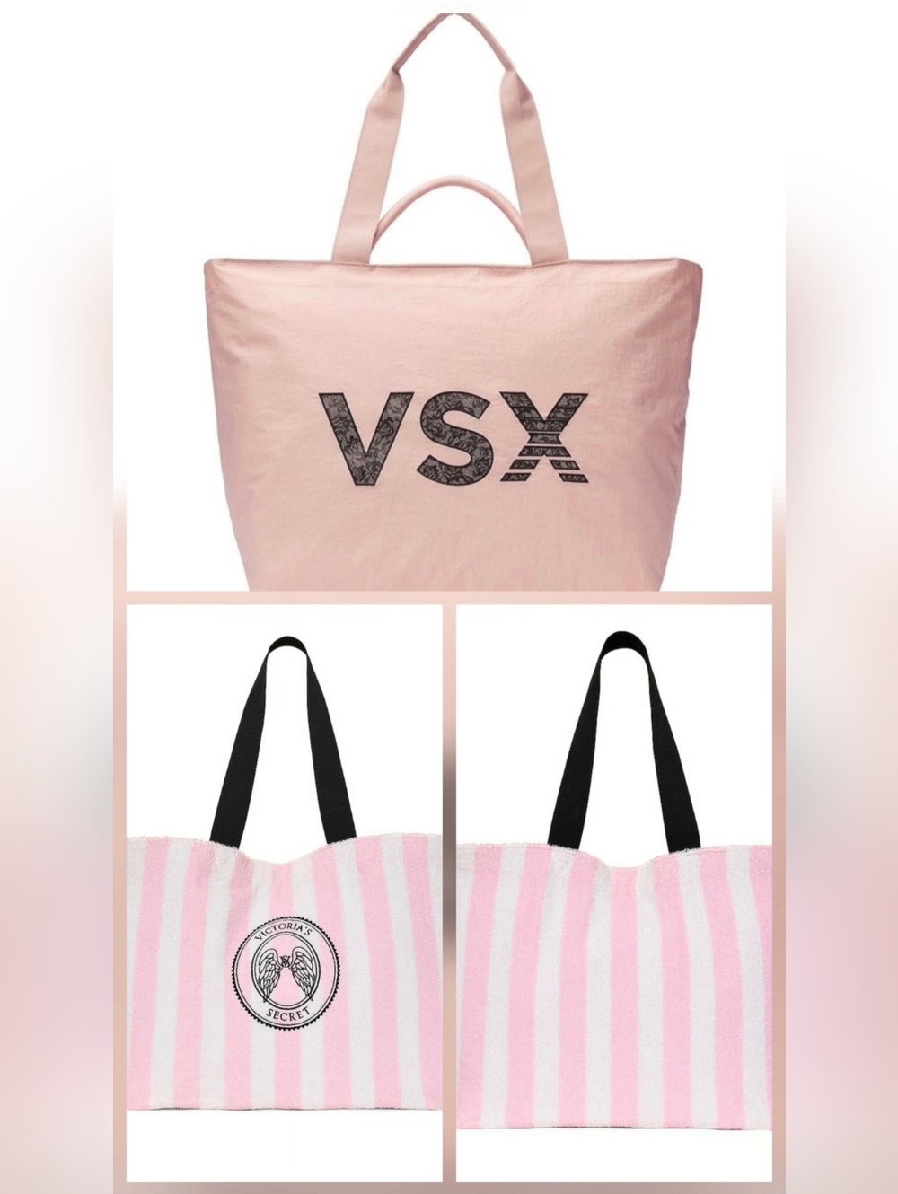 2 Brand New Victoria Secret bags totes pink and white terry beach bag VSX bag